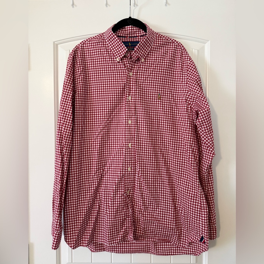 Ralph Lauren Red Gingham Button Down Shirt, Men’s Large
